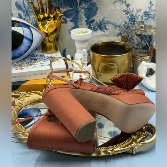 LOEFFLER RANDALL 🧿 NWOB Natalia Terracotta Organza Platform Sandals, Sz 7 - Picture 10 of 16